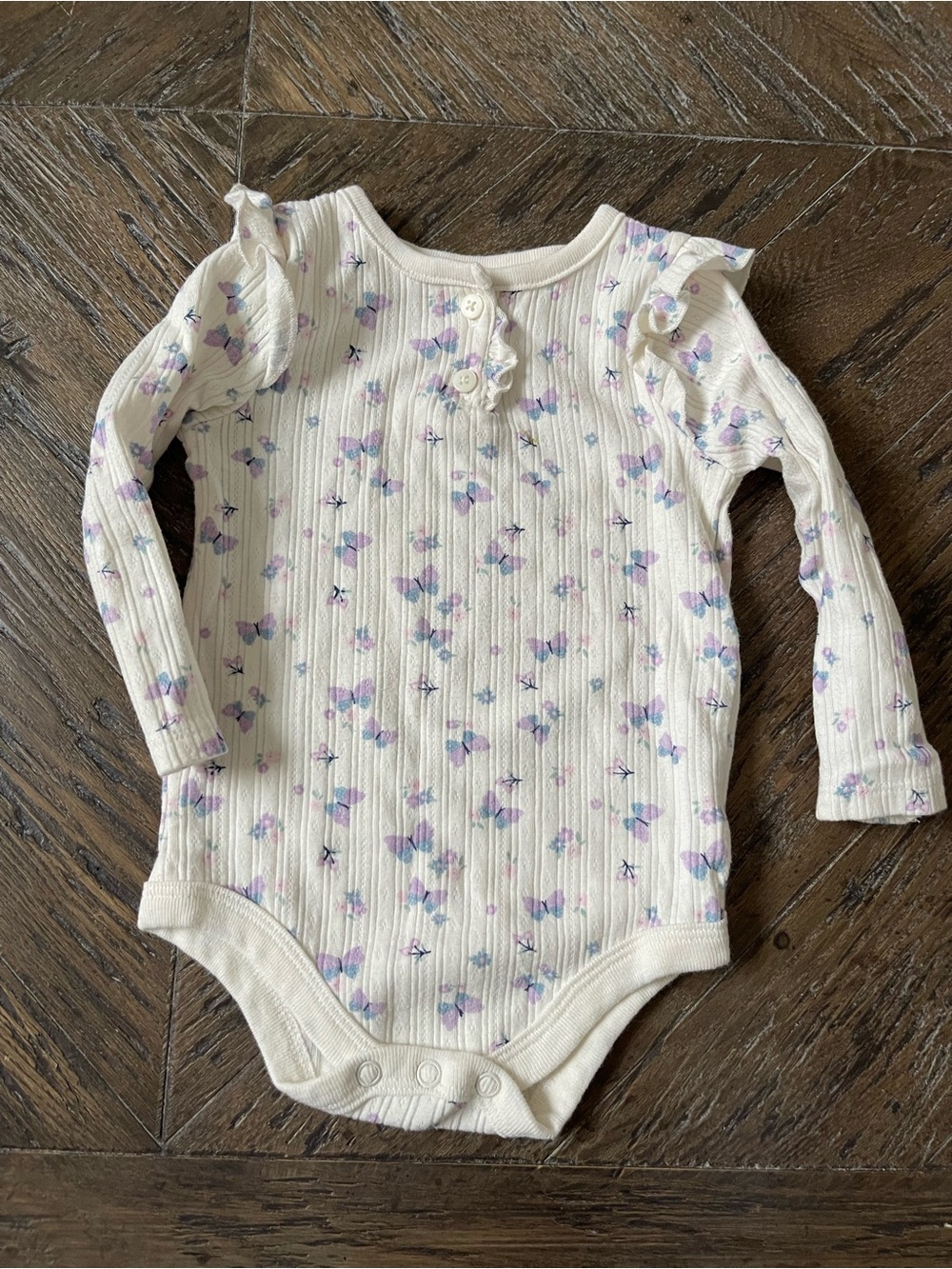 Garanimals Cream Ribbed Long-Sleeve Floral One-Piece